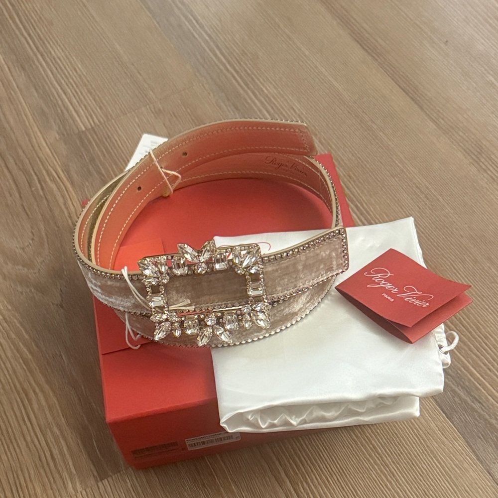 New roger vivier CINTURA Vivier broche belt in mauve crushed velvet rhinestone